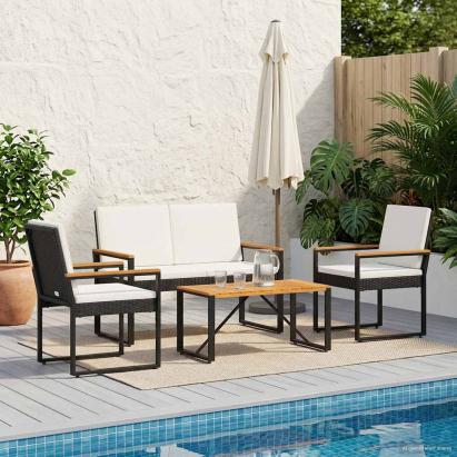 Set de Mobilier pentru Exterior 4 pcs Negru și Alb crem GartenMobel Dekor