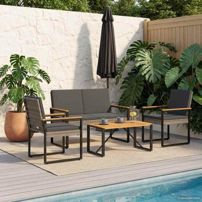 Set de Mobilier pentru Exterior 4 pcs Gri și gri închis GartenMobel Dekor