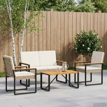 Set de Mobilier pentru Exterior 4 pcs Bej și alb crem poliratan GartenMobel Dekor