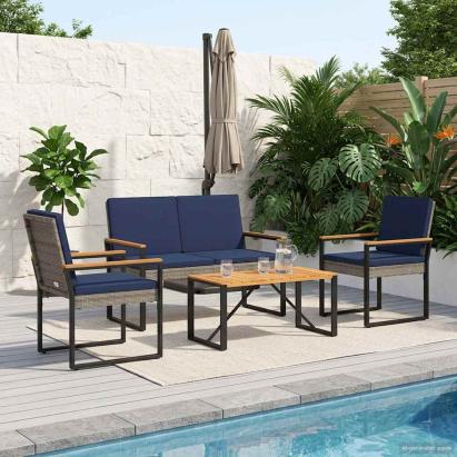 Set de Mobilier pentru Exterior 4 pcs Gri și albastru marin GartenMobel Dekor