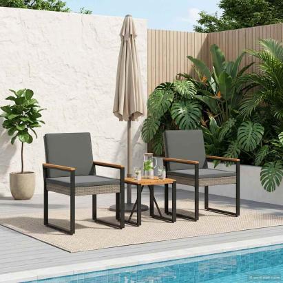 Set de Mobilier pentru Exterior 3 pcs Gri și gri închis GartenMobel Dekor