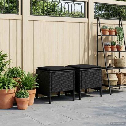 Taburet pentru grădină 2 Bucată Negru 38 x 38 x 45 cm Ratan PE GartenMobel Dekor