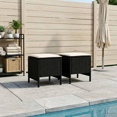 Taburet pentru grădină 2 Bucată Negru și Crem 38 x 38 x 45 cm GartenMobel Dekor