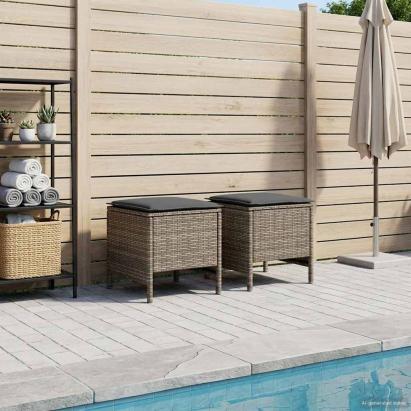 Taburet pentru grădină 2 Bucată Gri și gri închis Ratan PE GartenMobel Dekor