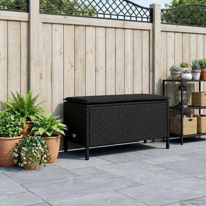 Taburet pentru grădină cu pernă Negru 80 x 38 x 45 cm Ratan PE GartenMobel Dekor