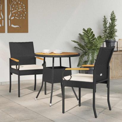 Scaune de grădină cu pernă 2 pcs Negru și Alb crem GartenMobel Dekor