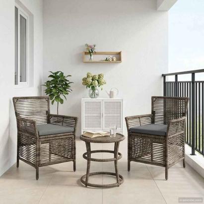 Scaun pentru exterior 2 pcs Gri și gri închis poliratan GartenMobel Dekor