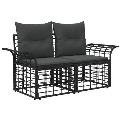 Loveseat pentru exterior 2 pcs Negru și Gri închis poliratan GartenMobel Dekor