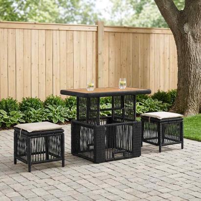 Set de masă pentru grădină 3 pcs Negru și Crem poliratan GartenMobel Dekor