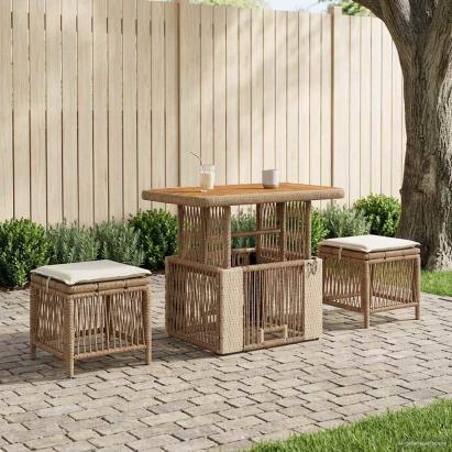 Set de masă pentru grădină cu pernă 3 pcs Bej și crem poliratan GartenMobel Dekor