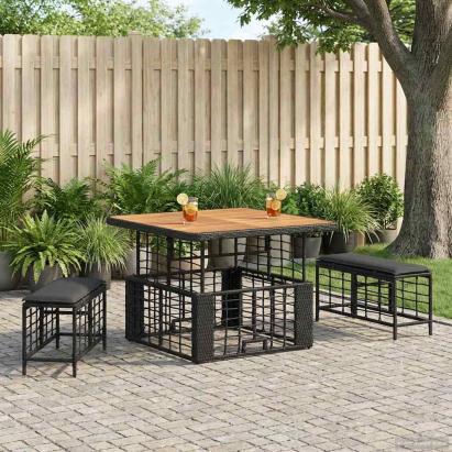 Set de masă pentru grădină cu pernă 3 pcs Negru și Gri GartenMobel Dekor