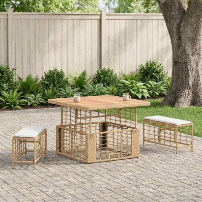 Set de masă pentru grădină cu pernă 3 pcs Natur și Alb GartenMobel Dekor