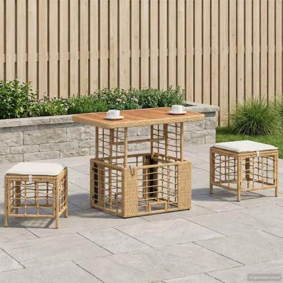 Set de masă pentru grădină cu pernă 3 pcs Natur și Alb GartenMobel Dekor