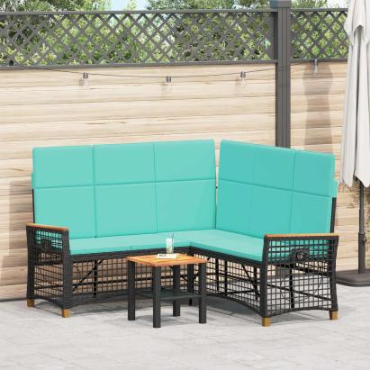 Set de canapele reclinabile pentru grădină Negru și Turcoaz GartenMobel Dekor
