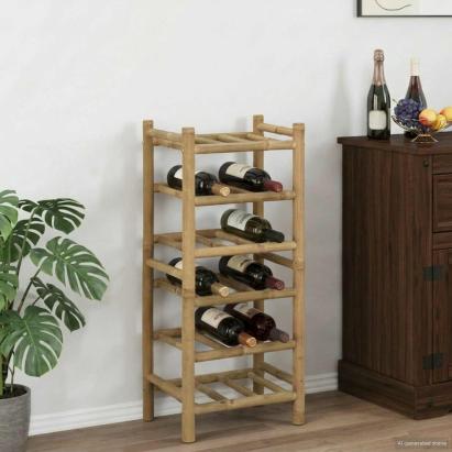 Raft pentru vin natural 32,5 x 29,5 x 72 cm Bambus GartenMobel Dekor