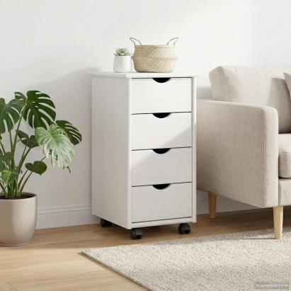 Cabinet mobil cu roata Alb 34 x 39 x 65,5 cm Lemn de pin masiv GartenMobel Dekor