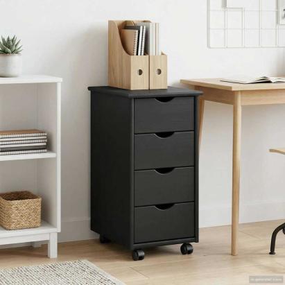 Cabinet mobil cu roata Gri 34 x 39 x 65,5 cm Lemn de pin masiv GartenMobel Dekor