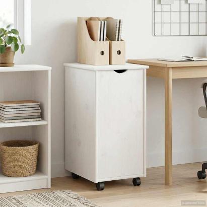 Cabinet mobil cu roata Alb 34 x 39 x 65,5 cm Lemn de pin masiv GartenMobel Dekor