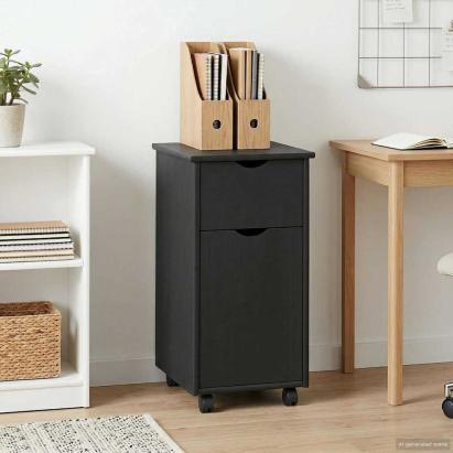 Cabinet mobil cu roata Gri 34 x 39 x 65,5 cm Lemn de pin masiv GartenMobel Dekor