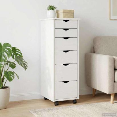 Cabinet mobil cu roata Alb 34 x 39 x 93,5 cm Lemn de pin masiv GartenMobel Dekor