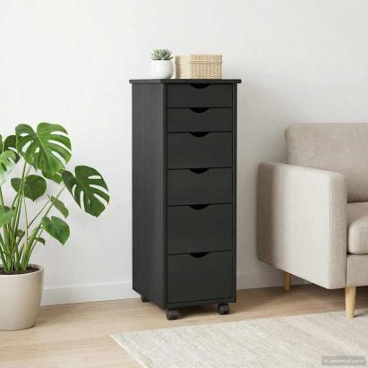 Cabinet mobil Negru 34 x 39 x 93,5 cm Lemn de pin masiv GartenMobel Dekor