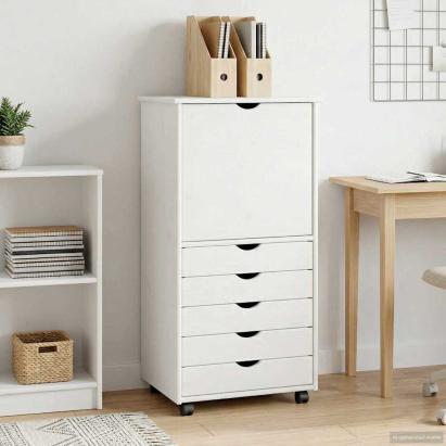 Cabinet mobil cu roata Alb 53 x 39 x 103 cm Lemn de pin masiv GartenMobel Dekor