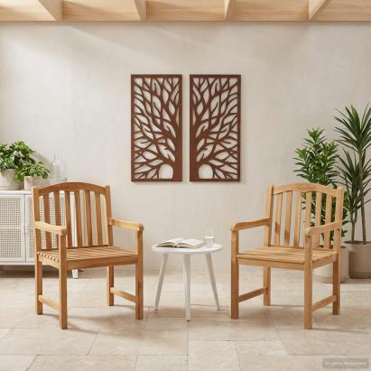 Scaun din lemn sculptat în formă de trandafir 2 pcs natural GartenMobel Dekor