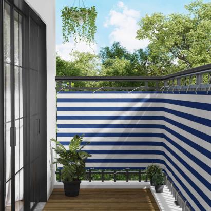 Ecran de balcon 110x800 cm, material Oxford, albastru si alb, rezistent UV