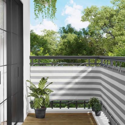 Ecran de balcon pentru intimitate 75x800 cm, gri deschis si alb, UV
