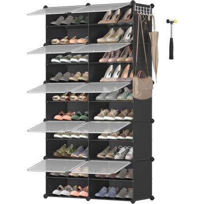Dulap modular pentru pantofi SONGMICS, 10 compartimente, usi transparente, negru