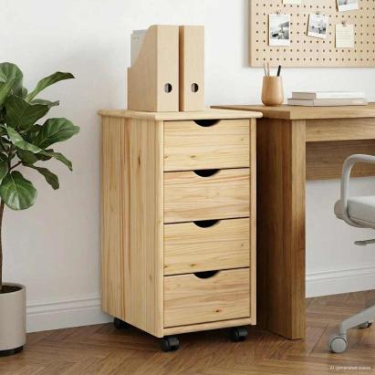 Cabinet mobil cu roata Maro 65,5 x 34 x 39 cm Lemn de pin masiv GartenMobel Dekor