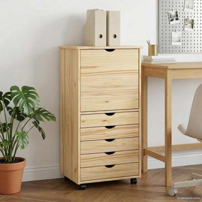Cabinet mobil cu roata Maro 53 x 39 x 103 cm Lemn de pin masiv GartenMobel Dekor