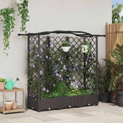 Pat Ridicat cu Trellis și Acoperiș Maro 163 x 40 x 126 cm PP GartenMobel Dekor