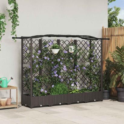Pat Ridicat cu Trellis și Acoperiș Maro 203,5 x 40 x 125 cm PP GartenMobel Dekor
