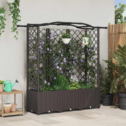Pat Ridicat cu Trellis și Acoperiș Maro 163 x 40 x 141 cm PP GartenMobel Dekor