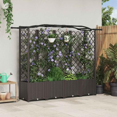 Pat Ridicat cu Trellis și Acoperiș Maro 204 x 40 x 141 cm PP GartenMobel Dekor