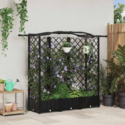 Pat Ridicat cu Trellis și Acoperiș Negru 163 x 40 x 126 cm PP GartenMobel Dekor