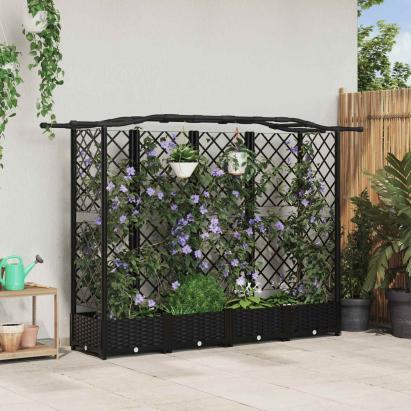 Pat Ridicat cu Trellis și Acoperiș Negru 203,5 x 40 x 125 cm PP GartenMobel Dekor