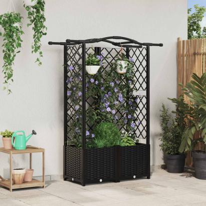 Pat Ridicat cu Trellis și Acoperiș Negru 122 x 40 x 141 cm PP GartenMobel Dekor