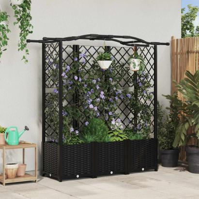 Pat Ridicat cu Trellis și Acoperiș Negru 163 x 40 x 141 cm PP GartenMobel Dekor