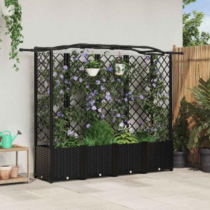 Pat Ridicat cu Trellis și Acoperiș Negru 204 x 40 x 141 cm PP GartenMobel Dekor