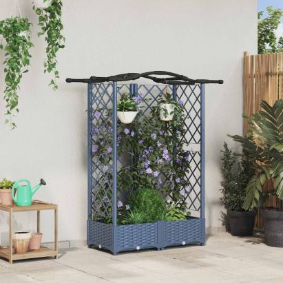 Pat Ridicat cu Trellis și Acoperiș Gri 124 x 40 x 126 cm PP GartenMobel Dekor