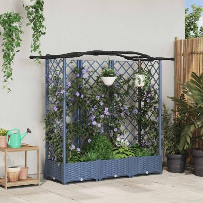 Pat Ridicat cu Trellis și Acoperiș Gri 163 x 40 x 126 cm PP GartenMobel Dekor