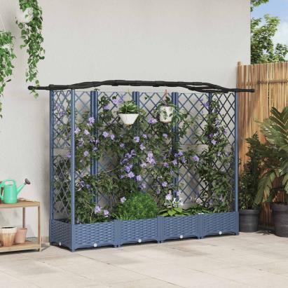 Pat Ridicat cu Trellis și Acoperiș Gri 203,5 x 40 x 125 cm PP GartenMobel Dekor