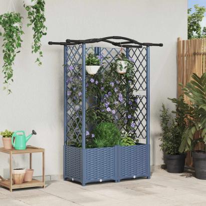 Pat Ridicat cu Trellis și Acoperiș Gri 122 x 40 x 141 cm PP GartenMobel Dekor