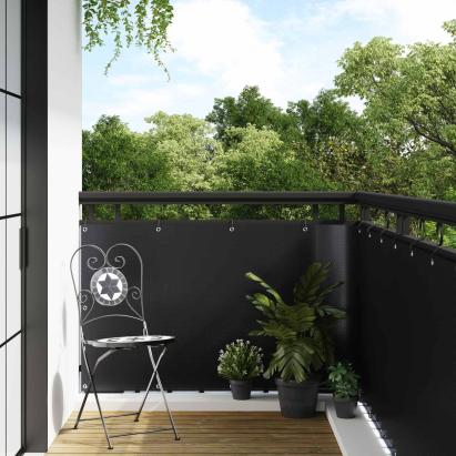 Ecran de intimitate pentru balcon, negru, poliratan, 600 x 80 cm
