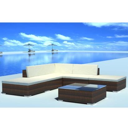 Set mobilier de grădină cu perne, 6 piese, maro, poliratan GartenMobel Dekor
