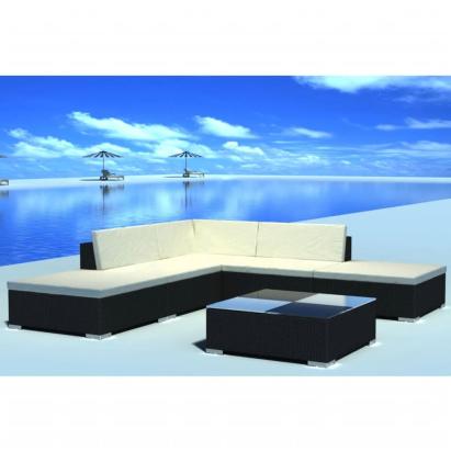 Set mobilier de grădină cu perne, 6 piese, negru, poliratan GartenMobel Dekor