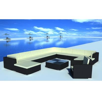 Set mobilier de grădină cu perne, 12 piese, negru, poliratan GartenMobel Dekor