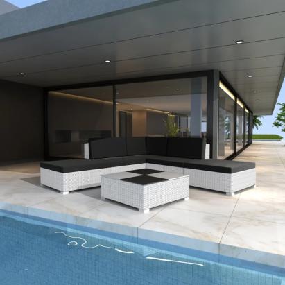 Set mobilier de grădină cu perne, 6 piese, alb, poliratan GartenMobel Dekor